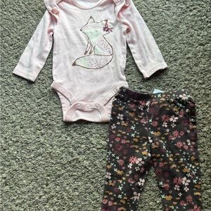 *5 for $10* Light pink fox onesie long sleeved with pants